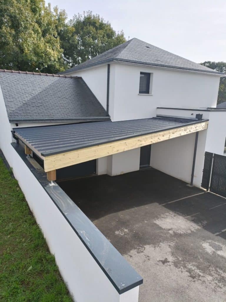 carport biais muret - Extension ossature bois